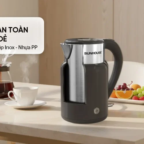 Ấm siêu tốc SUNHOUSE SHD1397 inox 2 lớp đặt trên bàn bếp