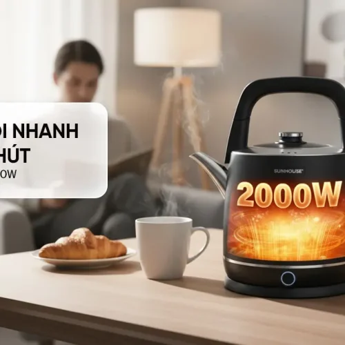 Ấm siêu tốc SUNHOUSE SHD1415 5 lít màu đen công suất 2000W trên bàn