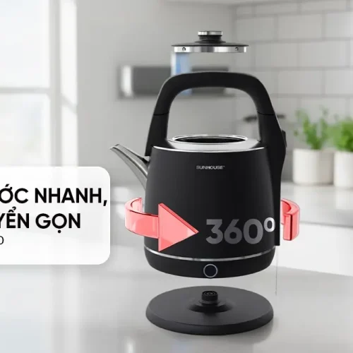 Ấm siêu tốc SUNHOUSE SHD1415 với thân ấm và đế rời góc mặt trước