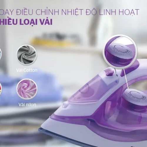 Bàn ủi hơi nước SUNHOUSE SHD2063P với núm xoay điều chỉnh nhiệt độ