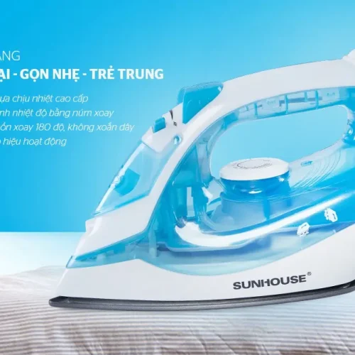 Bàn ủi hơi nước SUNHOUSE SHD2065 1600W màu xanh góc nghiêng trước