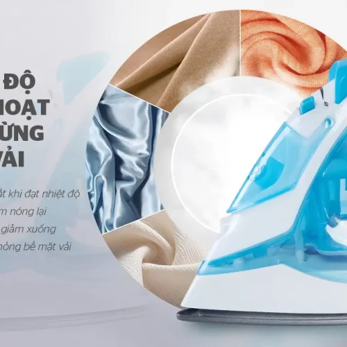 Bàn ủi hơi nước SUNHOUSE SHD2065 cận cảnh núm chỉnh nhiệt độ và mũi bàn ủi