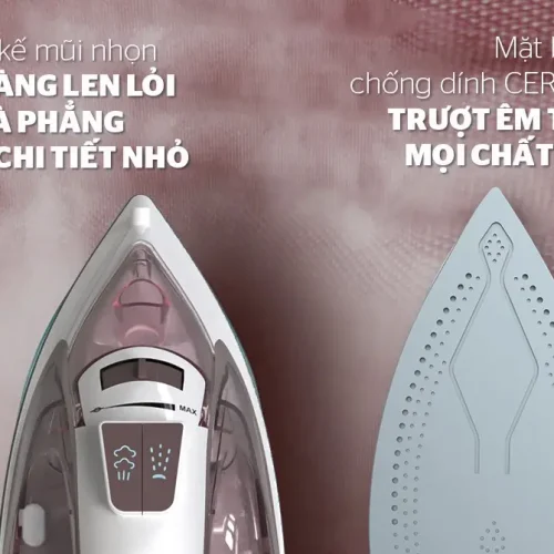 Cận cảnh mũi và mặt đế bàn ủi hơi nước SUNHOUSE SHD2066