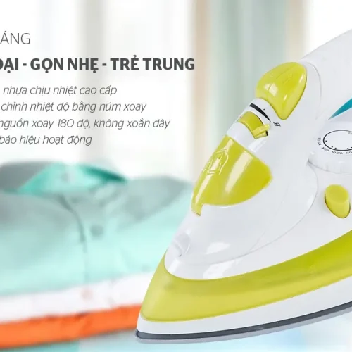 Cận cảnh núm chỉnh nhiệt và thiết kế bàn ủi hơi nước SUNHOUSE SHD2067 màu trắng xanh lá