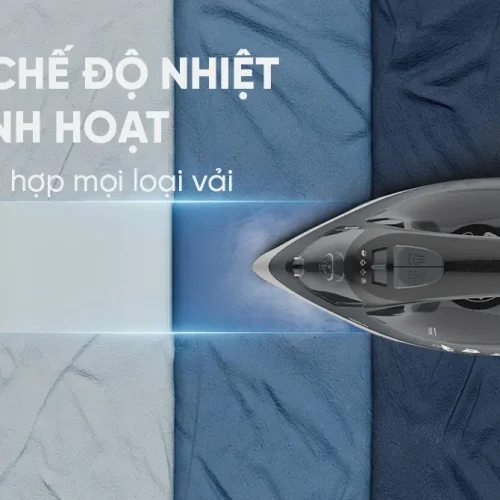 Bàn ủi hơi nước SUNHOUSE SHD2069 nhìn từ trên trên nền các loại vải
