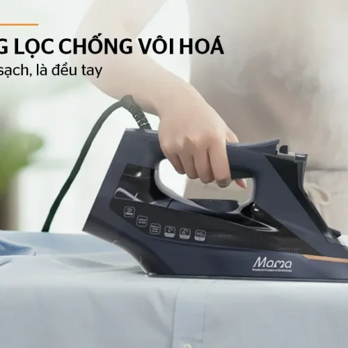 Bàn ủi hơi nước SUNHOUSE SHD2072 đặt trên áo sơ mi
