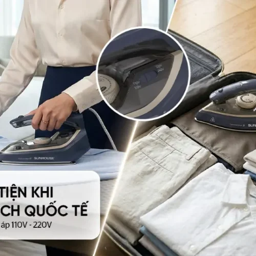 Bàn ủi hơi nước SUNHOUSE SHD2172 cầm tay khi ủi đồ và đặt trong vali