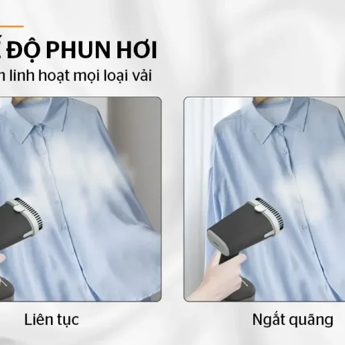 Bàn ủi hơi nước SUNHOUSE SHD2177 minh họa hai chế độ phun hơi trên áo sơ mi