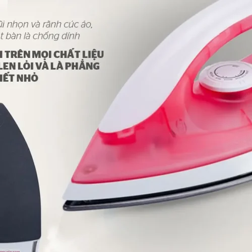 Bàn ủi khô SUNHOUSE SHD1072 hồng cận cảnh mũi ủi và mặt bàn là