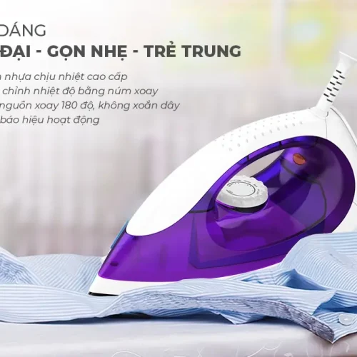 Bàn ủi khô SUNHOUSE SHD2011 1200W góc nghiêng bên trái trên áo sơ mi