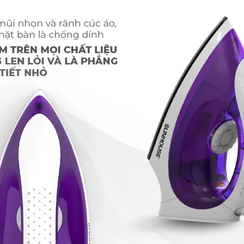 Bàn ủi khô SUNHOUSE SHD2011 góc nghiêng với mặt đế và mũi nhọn