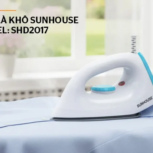 Bàn ủi khô SUNHOUSE SHD2017 1000W góc nghiêng bên phải trên vải