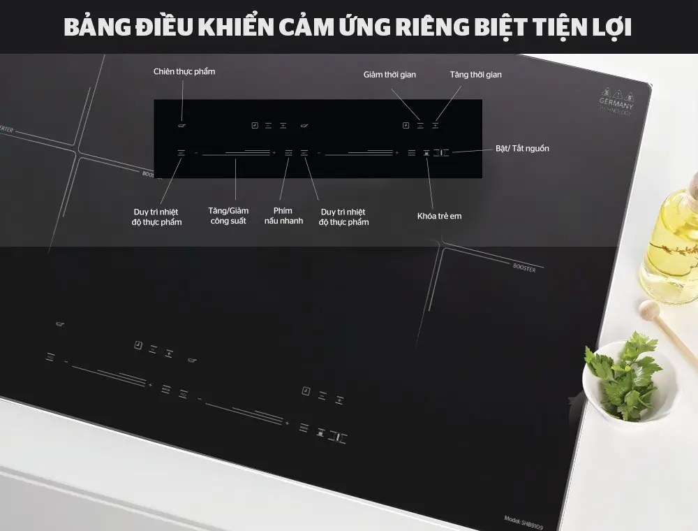 Bảng điều khiển cảm ứng riêng biệt của bếp điện từ đôi SUNHOUSE SHB9109