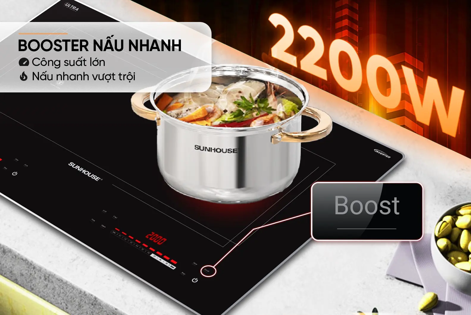 Bếp điện từ đôi 2 loại SUNHOUSE SHB82191-VMC - 2200W/2200W, Cảm ứng - Ảnh 9