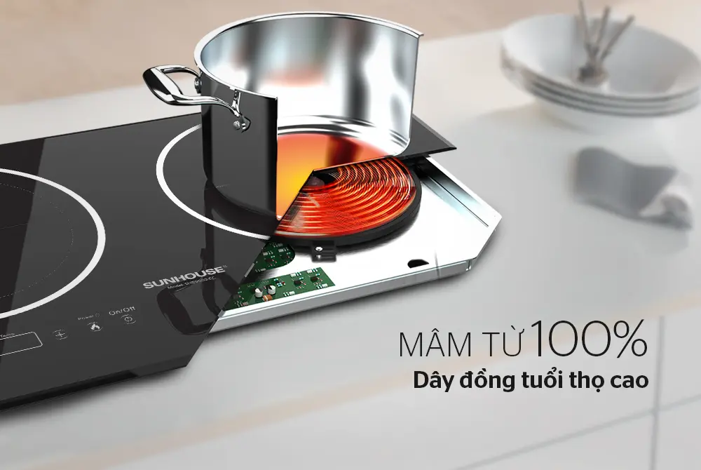 Bếp điện từ đôi 2 loại SUNHOUSE SHB9002-EC - 2000W/2000W, Cảm ứng - Ảnh 5