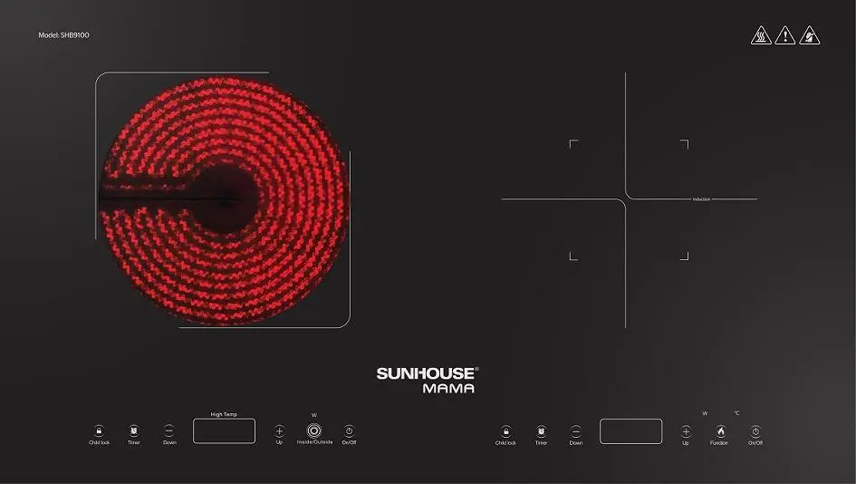 Bếp điện từ đôi 2 loại SUNHOUSE SHB9100 - 2000W/2000W, Cảm ứng - Ảnh 2