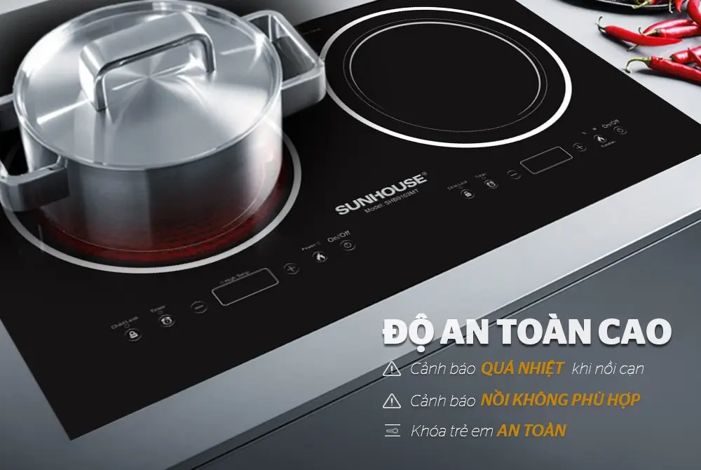 Bếp điện từ đôi 2 loại SUNHOUSE SHB9103MT - 2000W/2000W, Cảm ứng - Ảnh 6