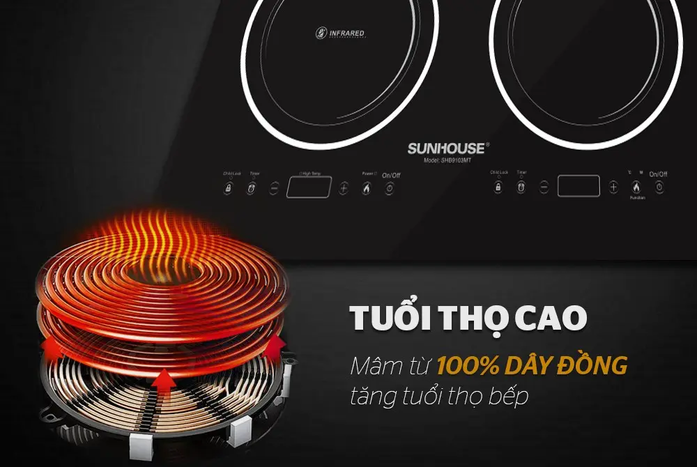 Bếp điện từ đôi 2 loại SUNHOUSE SHB9103MT - 2000W/2000W, Cảm ứng - Ảnh 8
