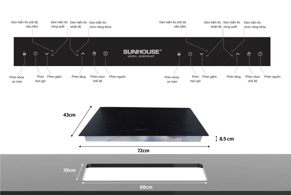 Bếp điện từ đôi 2 loại SUNHOUSE SHB9104MT - 2000W/2000W, Cảm ứng - Ảnh 3
