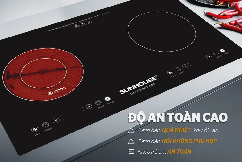 Bếp điện từ đôi 2 loại SUNHOUSE SHB9106-ES - 2200W/2600W, Cảm ứng - Ảnh 8