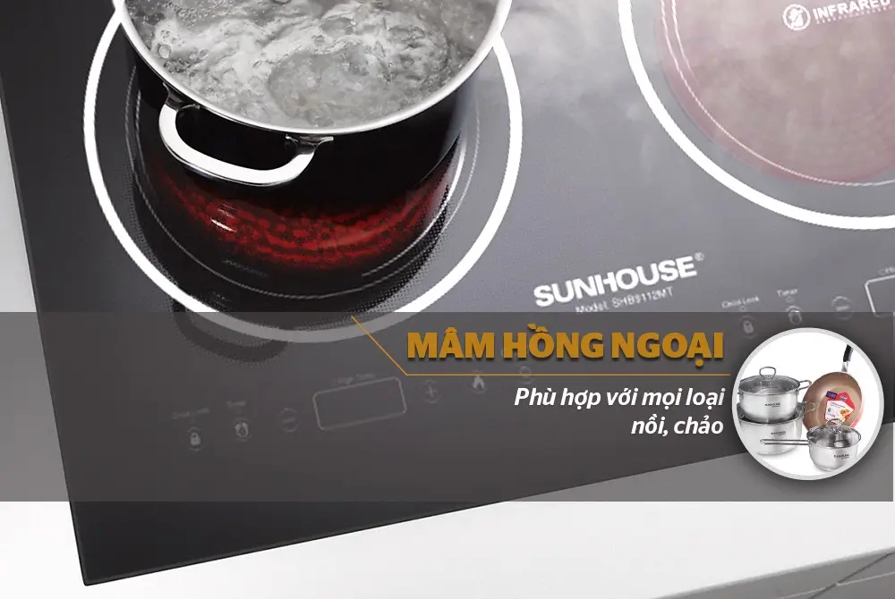 Bếp điện từ đôi 2 loại SUNHOUSE SHB9112 - 1800W/1800W, Cảm ứng - Ảnh 7