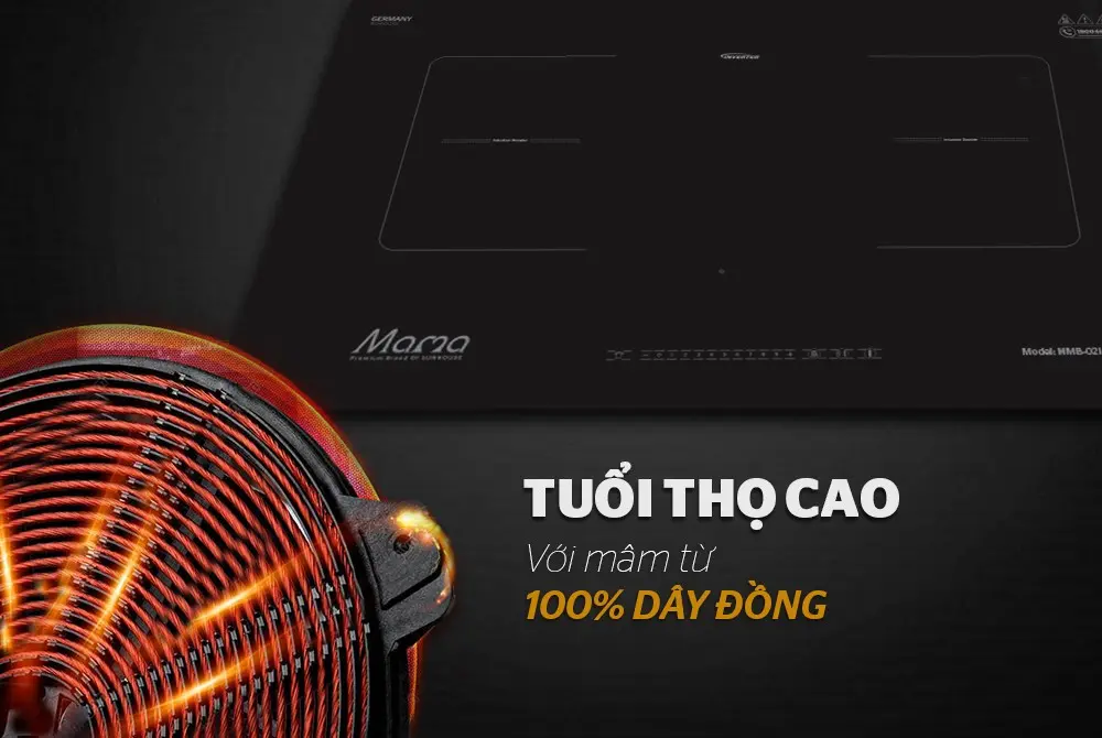 Bếp điện từ đôi SUNHOUSE MMB-02I trang bị mâm từ 100% dây đồng