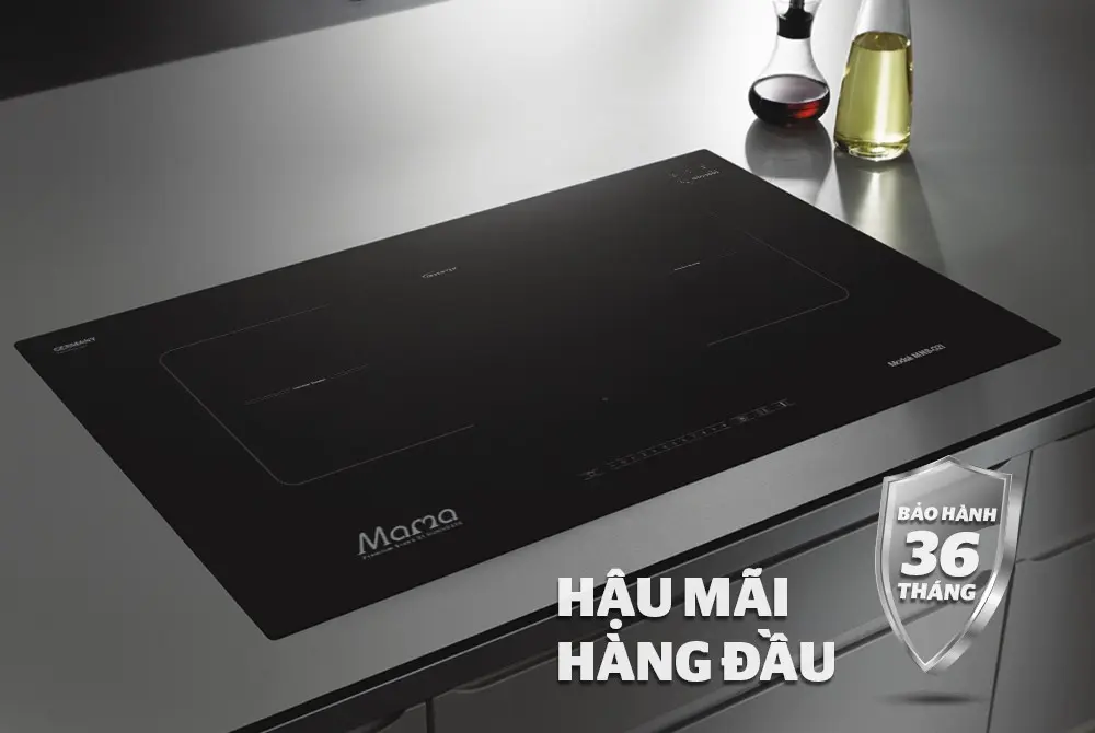 Bếp điện từ đôi SUNHOUSE MMB-02I thiết kế mặt kính đen và bảo hành 36 tháng