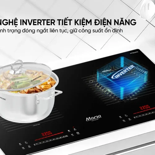 Bếp điện từ đôi SUNHOUSE MMB-88HL hiển thị trên mặt bàn bếp