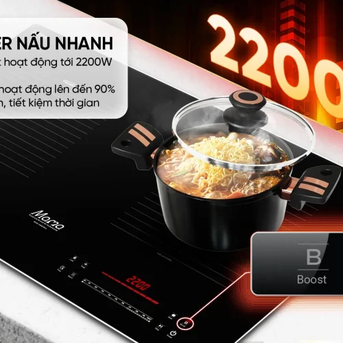Bếp điện từ đôi SUNHOUSE MMB-88HL với nồi nấu trên mặt bếp góc nghiêng