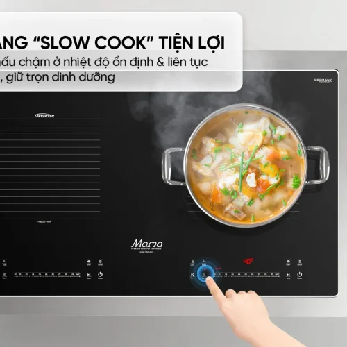 Bếp điện từ đôi SUNHOUSE MMB-88HL nhìn từ mặt trên khi nấu ăn