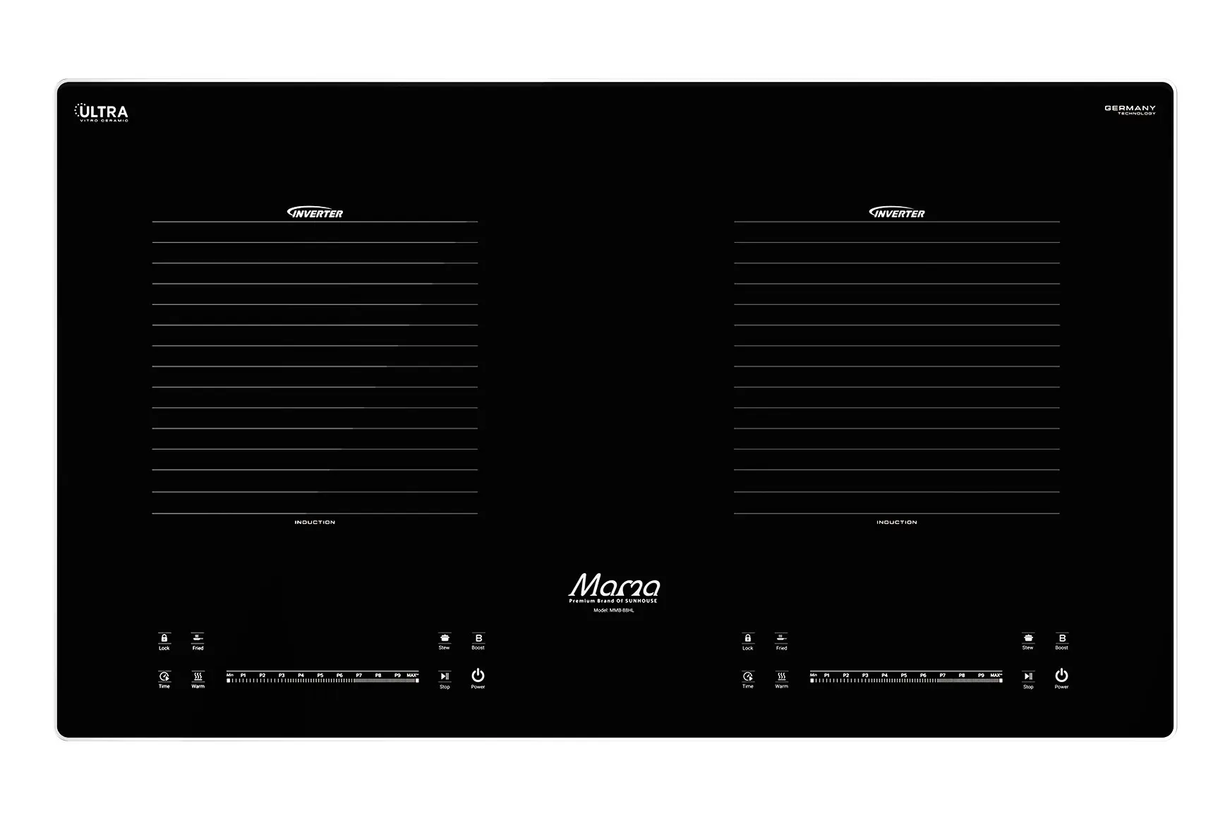 Toàn cảnh bếp điện từ đôi SUNHOUSE MMB-88HL với hai vùng nấu