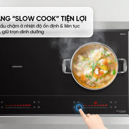 Bếp điện từ đôi SUNHOUSE MMB5-X9Pro nhìn từ trên với nồi đang nấu