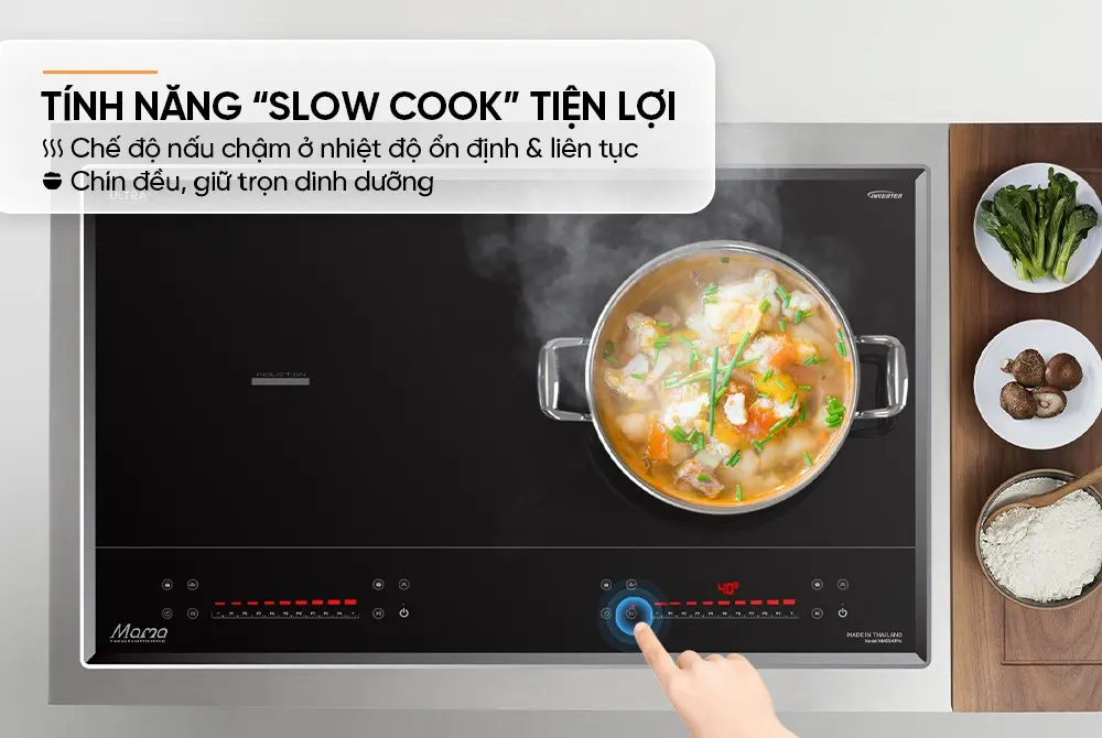 Bếp điện từ đôi SUNHOUSE MMB5-X9Pro nhìn từ trên với nồi đang nấu