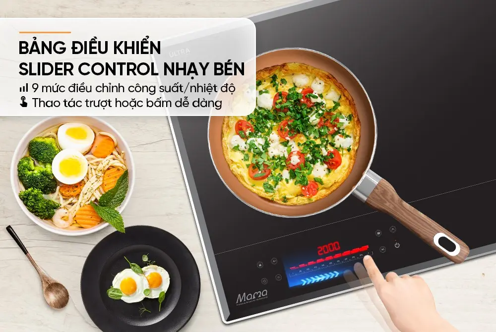Bếp điện từ đôi SUNHOUSE MMB5-X9Pro với bảng điều khiển Slider Control nhạy bén