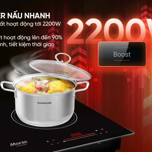 Bếp điện từ đôi SUNHOUSE MMB52024BN với Booster 2200W mỗi vùng nấu