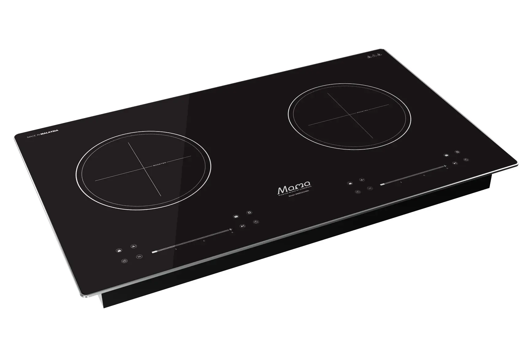 Bếp điện từ đôi SUNHOUSE MMB52024BN mặt kính đen nhìn từ góc chéo