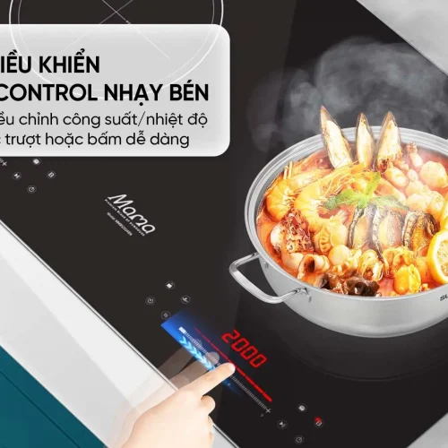 Bảng điều khiển Slider Control 9 mức của bếp điện từ đôi SUNHOUSE MMB52024BN