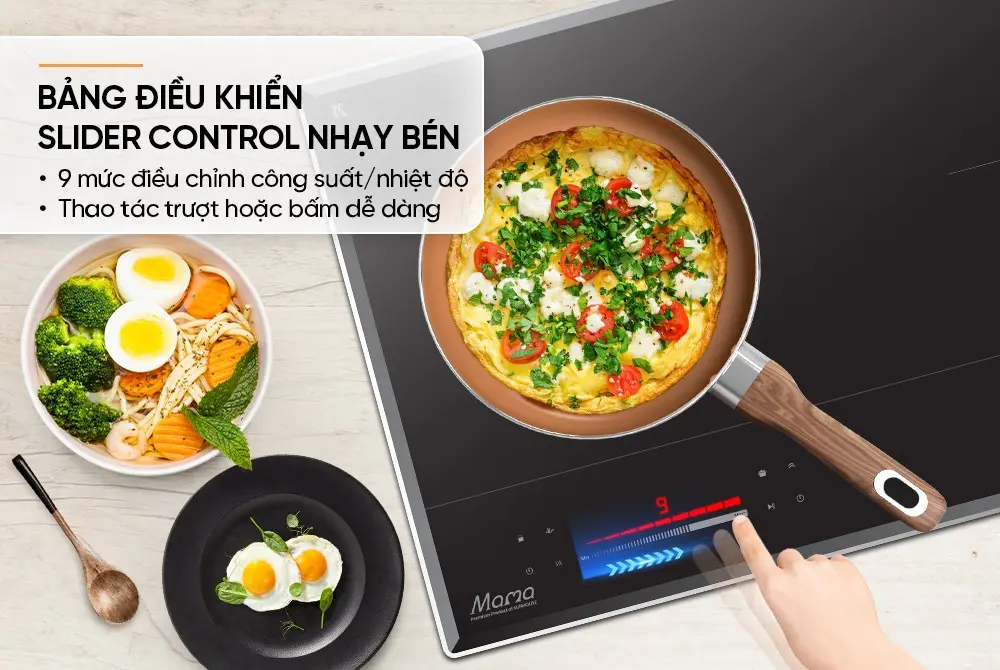 Bếp điện từ đôi SUNHOUSE MMB5674LH với bảng điều khiển Slider Control