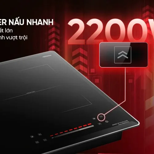 Bếp điện từ đôi SUNHOUSE MMB586-PRO hiển thị chế độ Booster 2200W