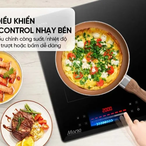 Bếp điện từ đôi SUNHOUSE MMB586-PRO nhìn từ trên với bảng điều khiển