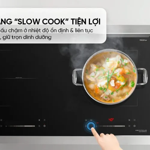 Bếp điện từ đôi SUNHOUSE MMB586-PRO nhìn từ trên với nồi nấu