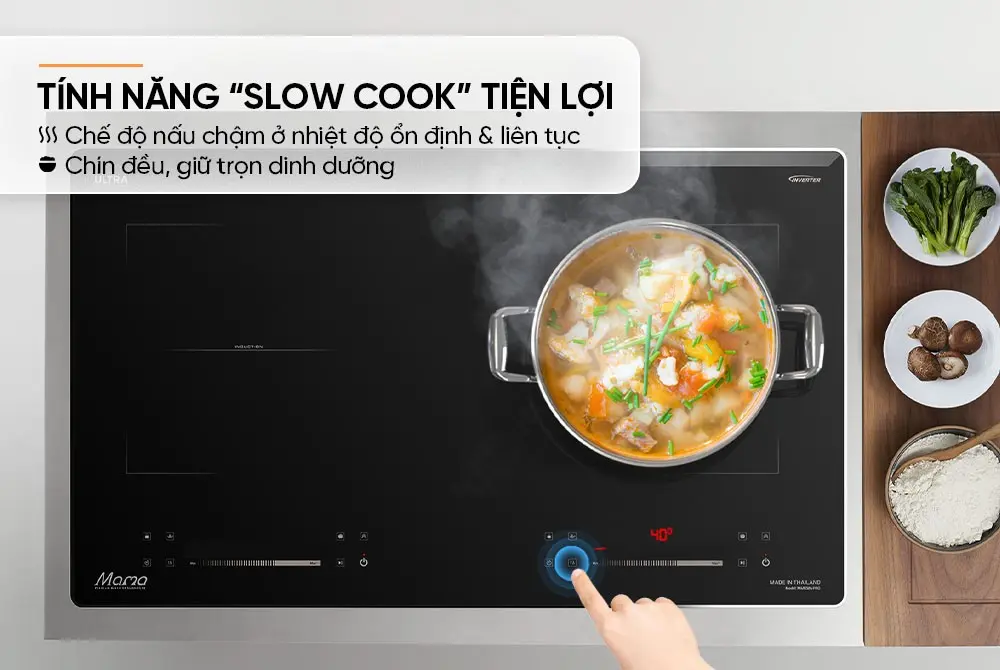 Bếp điện từ đôi SUNHOUSE MMB586-PRO nhìn từ trên với nồi nấu