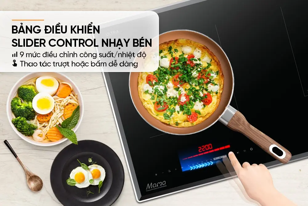 Bếp điện từ đôi SUNHOUSE MMB5866 nhìn từ trên với bảng điều khiển