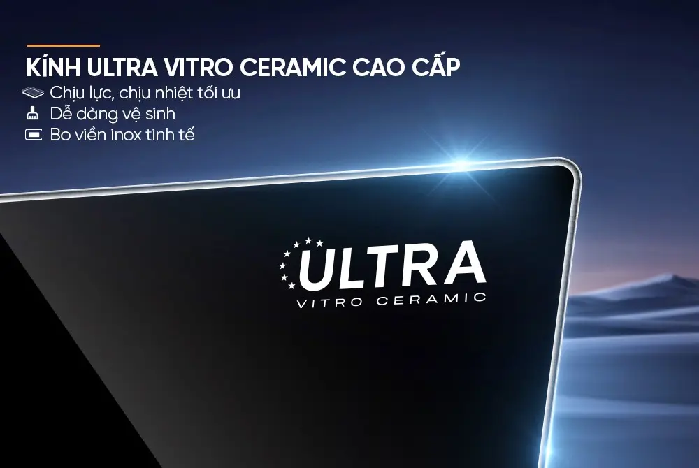 Mặt kính Ultra Vitro Ceramic cao cấp của bếp điện từ đôi SUNHOUSE MMB5866
