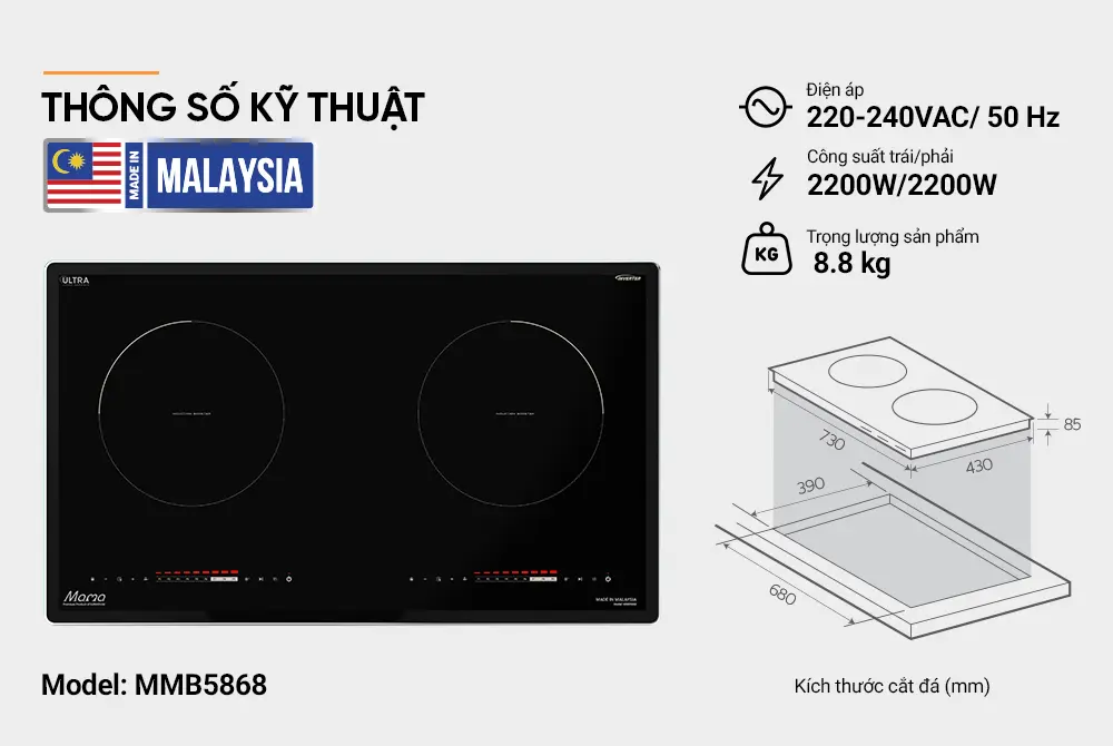 Bếp điện từ đôi SUNHOUSE MMB5868 - 2200W/2200W - Ảnh 7