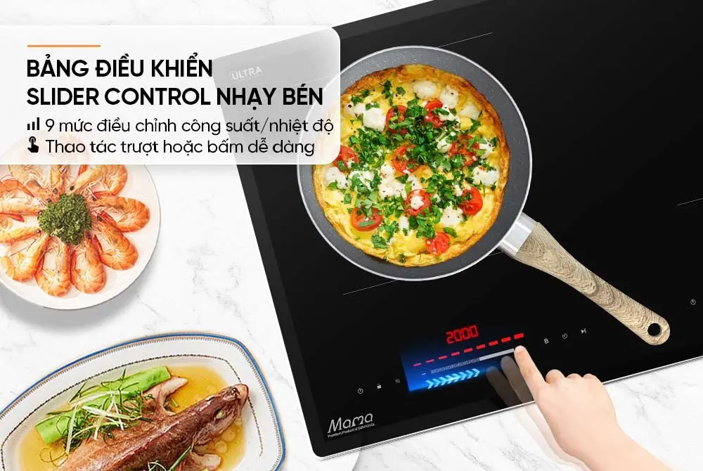 Bếp điện từ đôi SUNHOUSE MMB588-Plus với bảng điều khiển Slider Control
