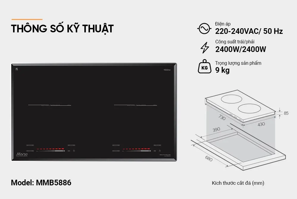 Bếp điện từ đôi SUNHOUSE MMB5886 - 2400W/2400W - Ảnh 8