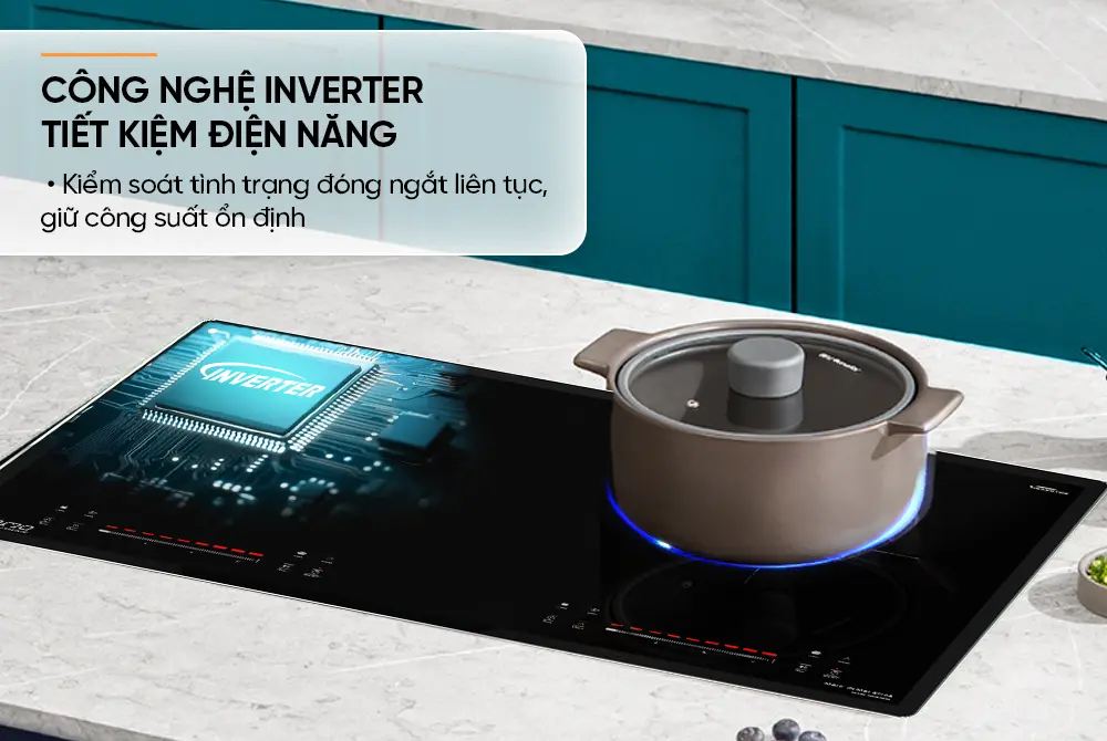Bếp điện từ đôi SUNHOUSE MMB5889 ứng dụng công nghệ Inverter tiết kiệm điện