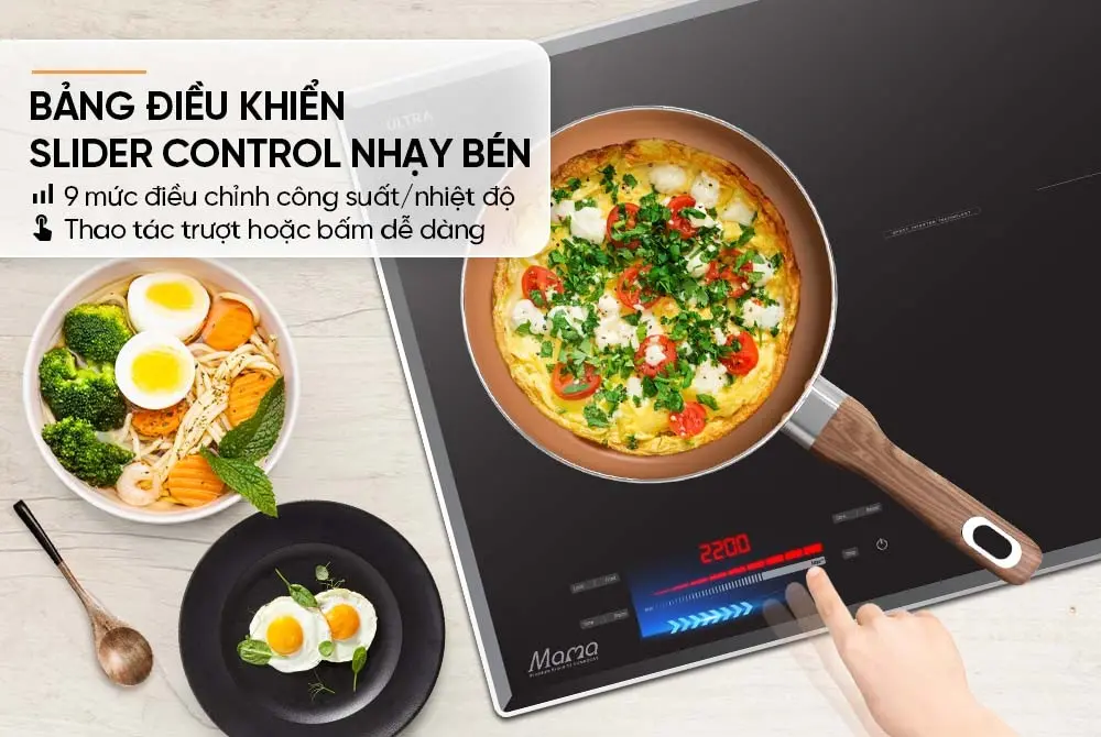 Bảng điều khiển Slider Control của bếp điện từ đôi SUNHOUSE MMB82052-TMD