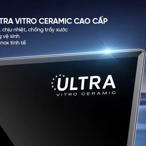 Cận cảnh mặt kính Ultra Vitro Ceramic và viền inox của bếp điện từ đôi SUNHOUSE MMB82052-TMD